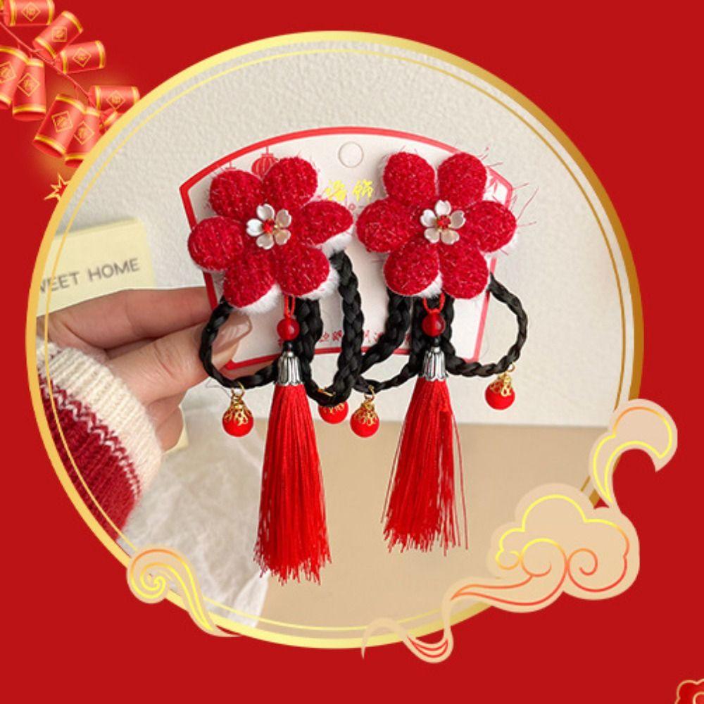 2 шт., новогодний головной убор Hanfu, боковой зажим, парик в китайском стиле, заколка для волос, детская шпилька с бантом для девочек