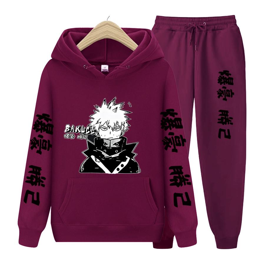 Женский комплект из 2 предметов с длинными рукавами, японское аниме «My Hero Academia Katsuki Bakugo», толстовка с капюшоном, одежда унисекс, толстовка