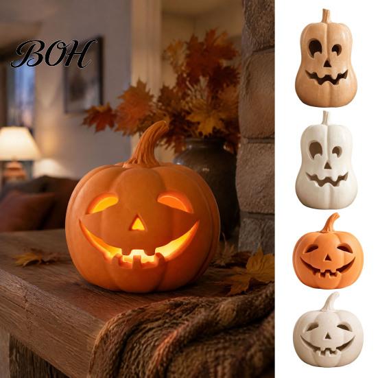 Small Pumpkin Statue Lantern Ornament, Resin Hollow Tabletop Figurine, Unique Holiday Gifts Decorative Table Centerpieces for Halloween And