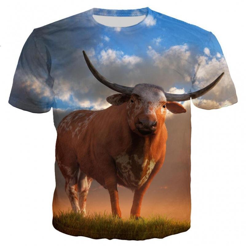 Plus Size 7XL Summer Digital Printed Cow Head Animal Pattern T-shirt Pullover Round Neck Men's Street Trendy Top