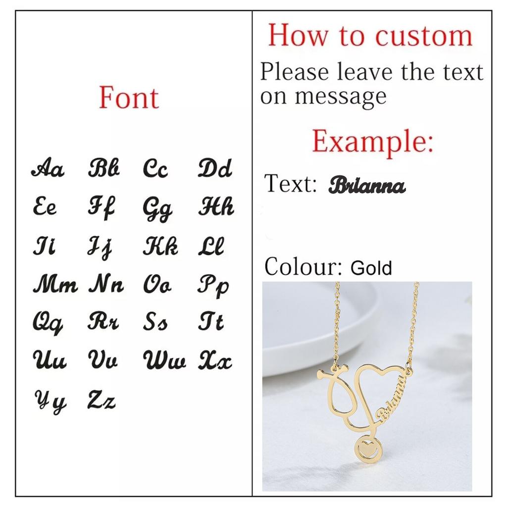 Custom Name Necklaces Stainless Steel Jewelry Personalized Gold Tone Stethoscope Pendant Women Nameplate Necklaces Doctor Giveaway GiftTrendy