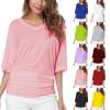 Women Fashion Solid Color V-Neck T-Shirt Blouse Sleeve Tops Blouse