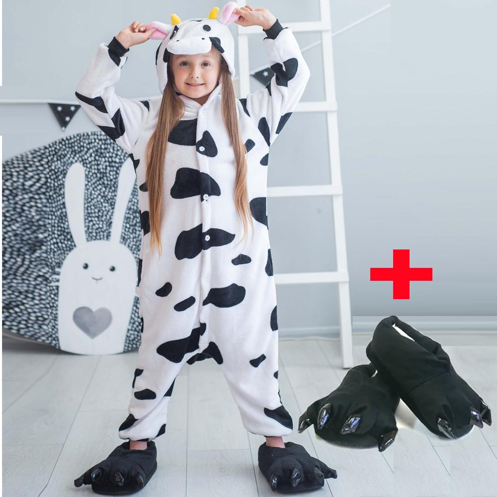 Black White Animal Cow Cosplay Pyjamas Kigurumi Onesie Pajamas Kids Boys Hooded Sleepwear Winter Shoes for Gifts Costume Clothes Girl Outfits