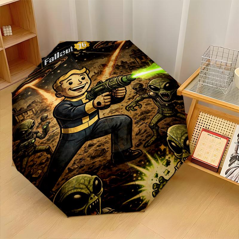 Fallout Vault Boy Windproof Auto 8 Rib Folding Umbrella Portable Outdoor Parasol