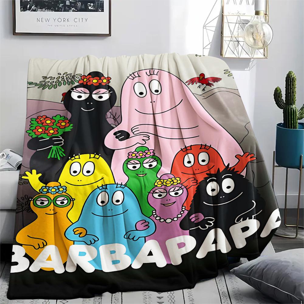 1Pc Barbapapa Family Print Flannel Blanket, High quality Comfortable for All Seasons, Home Decor, Warmth and Comfort, Perfect for Gifts