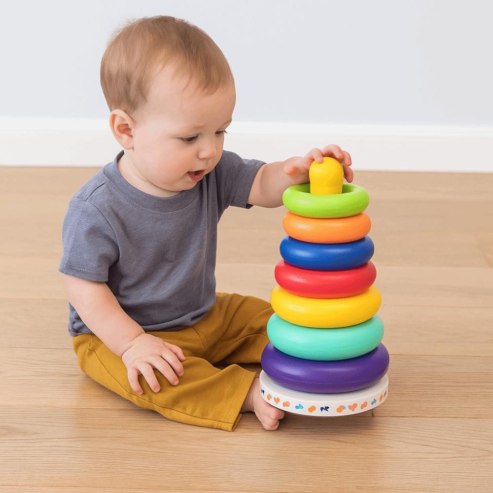 Rainbow Tower Stacking Rings Babies Toy Plastic Sensory Stacking Plugging Toy  Childrens Day Party
