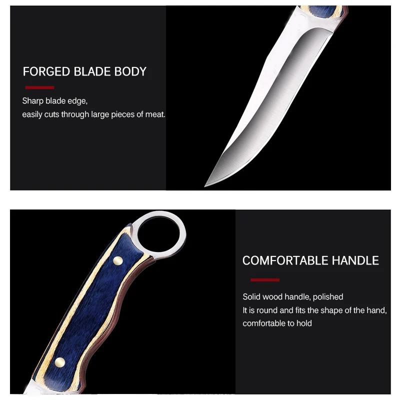 Кухонный тесак для мяса Монгольский нож Деревянная ручка Мясной нож для обвалки Портативный нож для барбекю Разделка мяса Острые ножи для рыбы