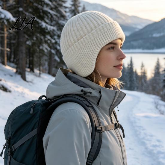 Windproof Winter Hat for Commuting Knitted with Ear Flaps, Unisex Warm Beanies, Thickened Elastic Beanies Stretchy Skiing Cycling Hiking Cold Weather