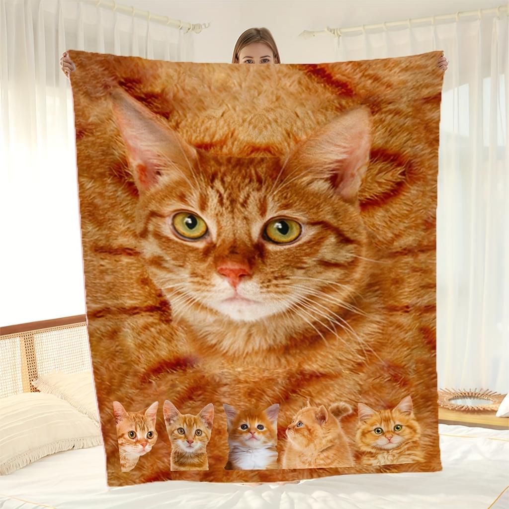 Orange Cat Flannel printed blanket suitable for all seasons suitable for living room office sofa and travel