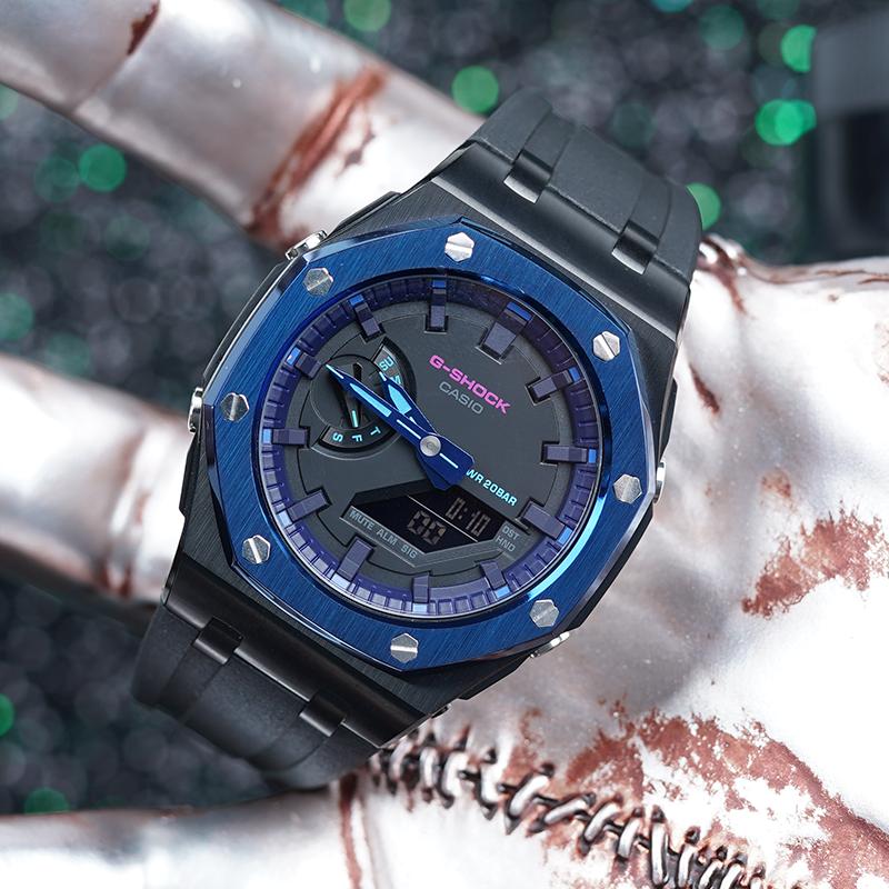 Casio Унисекс Жидкокристаллический, Аналогово-цифровой Двойной дисплей Серия Черные часы GA-2100VB-1A(Часы1--)