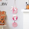 Girly Halloween Wall Decor Pink BOO Wooden Sign, Cute Ghost Spider Web Hanging Unique Front Door Hanger for Wall, Rustic Farmhouse Ornament,