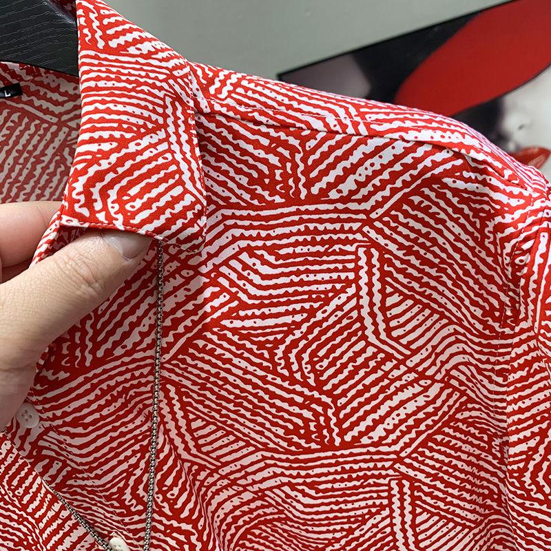 Loose Temperament Printing Shirts Turn-down Collar Handsome Short Sleeve Button Fashion Casual Streetwear Men's Clothing 2023