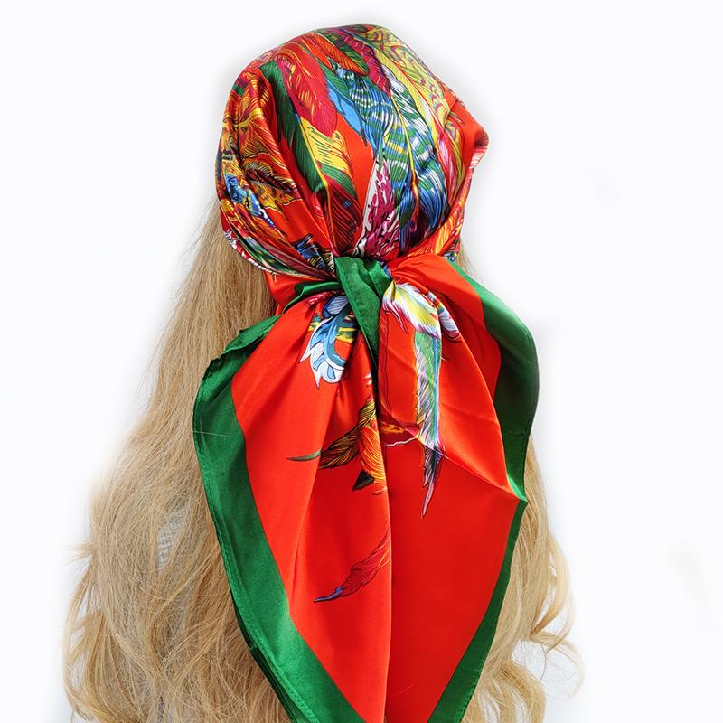 Spring And Autumn Female Satin Scarf,Big Square Scarves Hijabs Printed,Women Scarf,Purple Polyester Silk Scarf Shawl 90*90cm