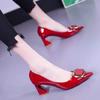 Women Fashion Floral Comfortable Heels Szpilki Damskie Ladies Cute Sweet Red Summer Slip On High Heel Shoes Party Pumps G2570