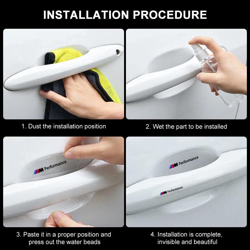 BAAC1 8pcs Car Door Bowl Anti-scratch Sticker Clear Door Bowl Handle Protection Sticker For BMW M Performance 1 3 5 7 Series M3 M4 M5