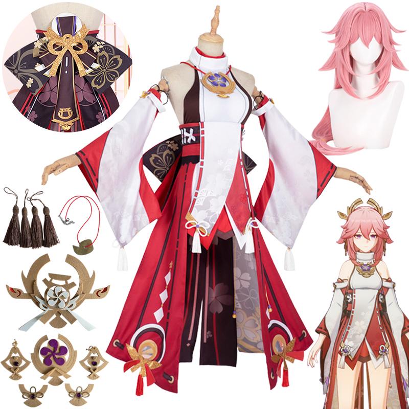 Yae Miko Косплей Костюм Парик Платье Игра Yaemiko Guuji Yae Косплей Хэллоуин Вечерние Костюмы для Женщин