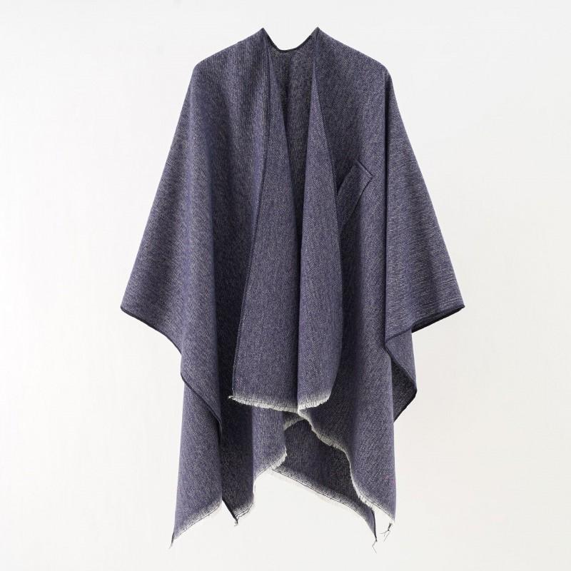 Solid Color Winter Knitted Shawl Wrap With Slit Hem Warm Lightweight Cape Women Men Street Style