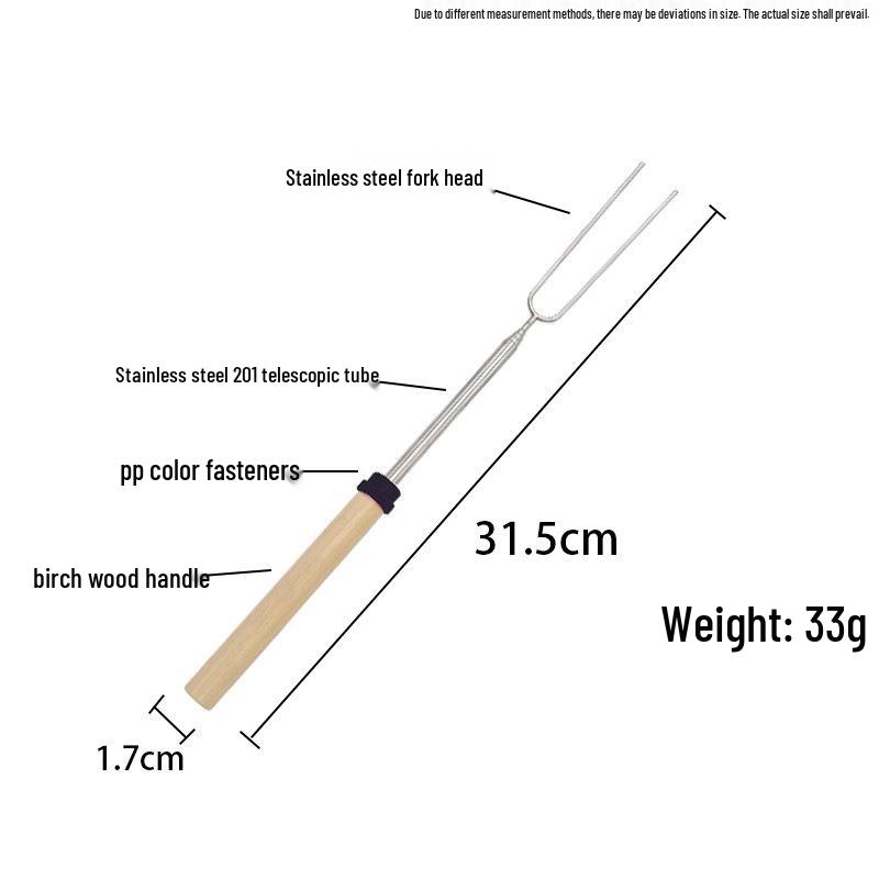 Телескопическая вилка для барбекю из нержавеющей стали с деревянной ручкой - U-образный шампур для хот-догов