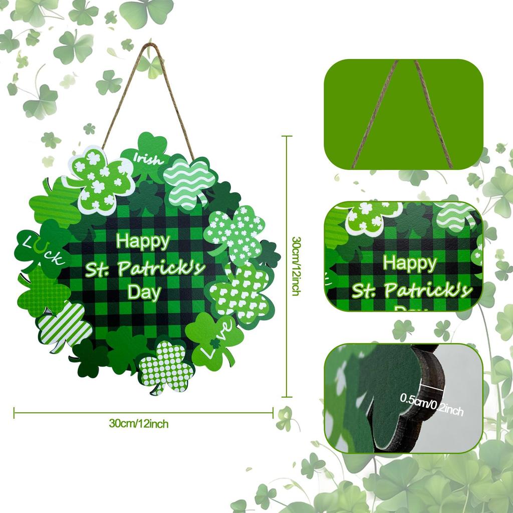 Венок на день Святого Патрика, дверная вывеска, деревянный венок, трилистник, украшение на дверь, приветственный декор, подвесное деревянное зеленое счастливое украшение