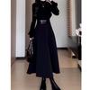 Autumn/Winter 2024 Women's French Hepburn Style Black Knit Dress - Mid-Length, Small Waist Trend