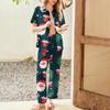Женский рождественский пижамный комплект с принтом, женские короткие рукава, длинные брюки, комплект из двух предметов, застегивающийся на пуговицы, домашняя одежда