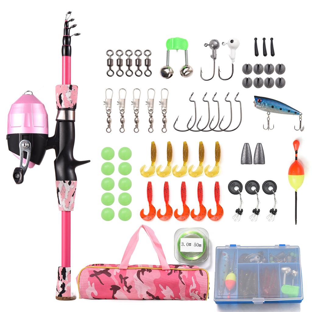 Kids Fishing Rod and Reel Combo Full Kit 1.2m1.5m Telescopic Casting Rod Pole with Spincast Reel