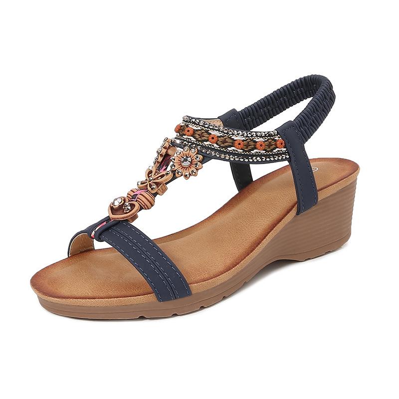 Сандалии для путешествий на каблуке с уклоном, женские, новые, этнические, с открытым носком, матовые, женские туфли для путешествий