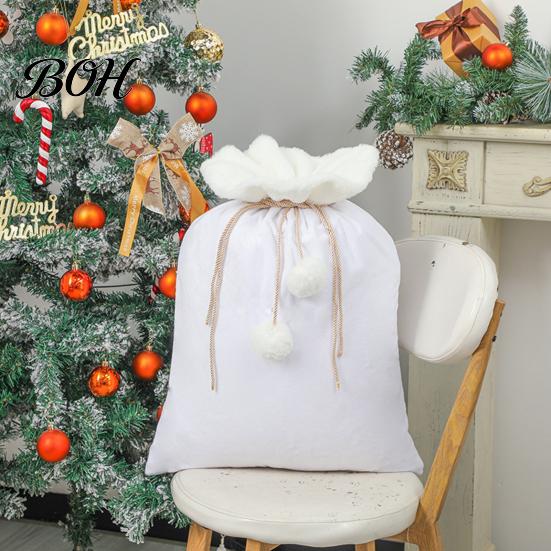 Durable Velvet Pouches for Snacks Christmas Santa Gift Bag, 19 x 26 Inch Large Drawstring Portable Storage Bags Daily Use Claus Reusable Presents Sack