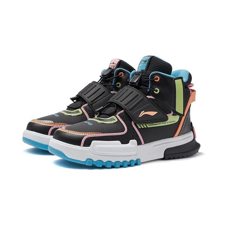 Li Ning Youth Unrestrained Comfortable Casual High-Top Running Shoes Kids Running Shoes Black YKCR172-12