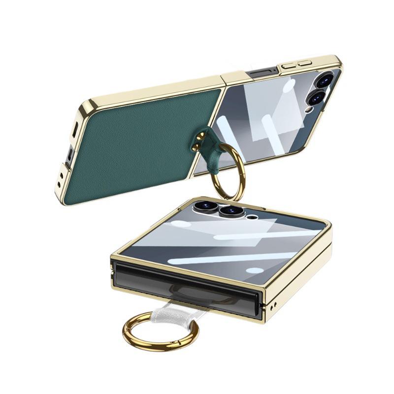Чехол из ПУ-кожи для Galaxy Z Flip7 с гальванизированным кольцом и ремешком - Защитный чехол в стиле «Аромат»