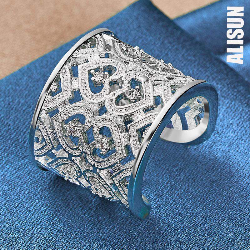 925 Sterling Silver Open AAA Zircon Multi Heart Ring Fashion Wedding Jewelry