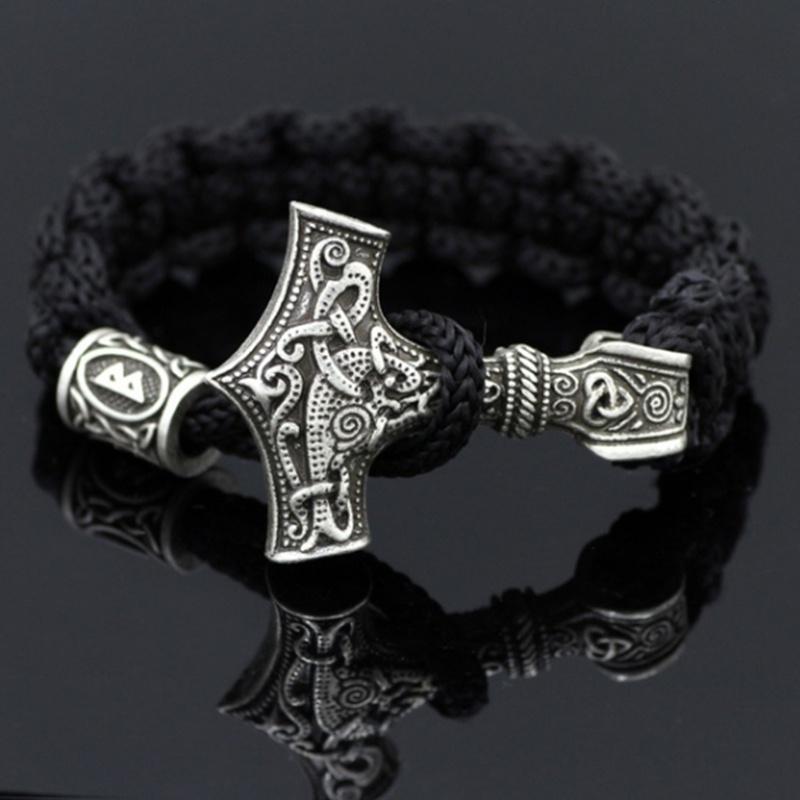 Новый высококачественный мужской браслет из нержавеющей стали 316L, амулет викингов, плетеный браслет из веревки, тотем Молота Тора, древний браслет с подвеской из бисера викингов