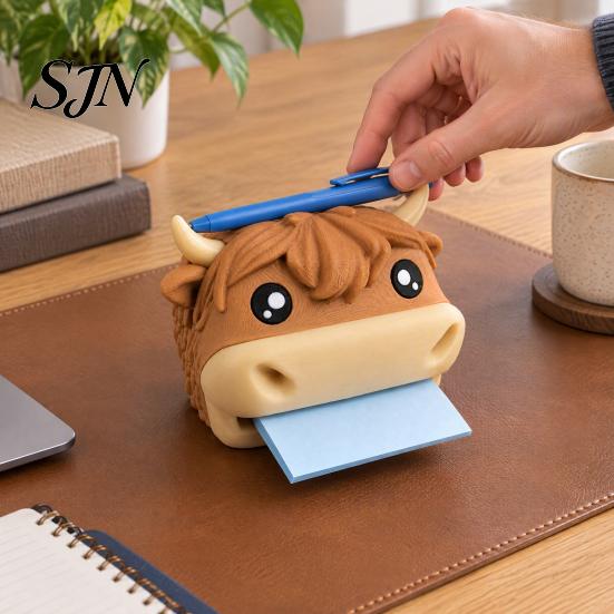 Highland Cow Memo Organizer 3D Printed Sticky Note Holder, Cute Desktop Box Unique Desk for Office and Classroom Supplies, Cartoon To-do Lists