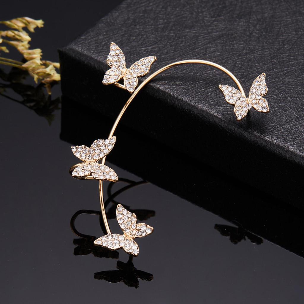 Korean Sparkly Rhinestone Butterfly Ear Cuff Clip - No Piercing Fairy Style Earrings