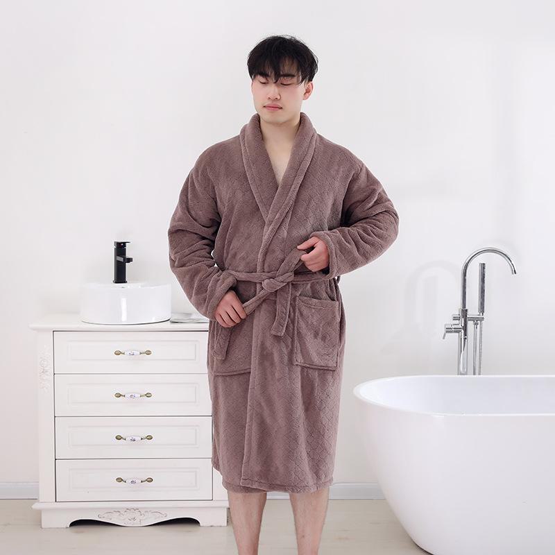 Мягкий и плотный коралловый флисовый халат для взрослых - унисекс, с длинными рукавами и лямками