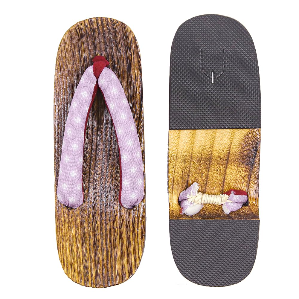 Geta Wooden In Burnt Paulownia Wood for Women [KYOETSU] (Japanese Clogs) Dull, (4 Lilac, Small)