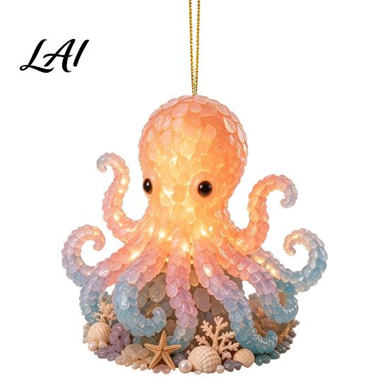 Christmas Presents for Family Ocean Theme Ornaments 2D Flat Acrylic Hanging Decor with Sea Animal Custom Tree Ornaments Designs Holiday Decorations