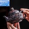 Ретро-резной фиолетовый керамический чайник, керамический чайник для дома, чайный сервиз в стиле кунг-фу, чистый чайник ручной работы, чайник для чая пуэр