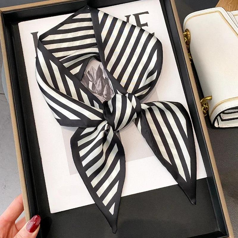 New Striped Fashion Silk Ribbon Spring/Summer Versatile Scarf Long Women's Twill Neckerchief Soft Satin Headband