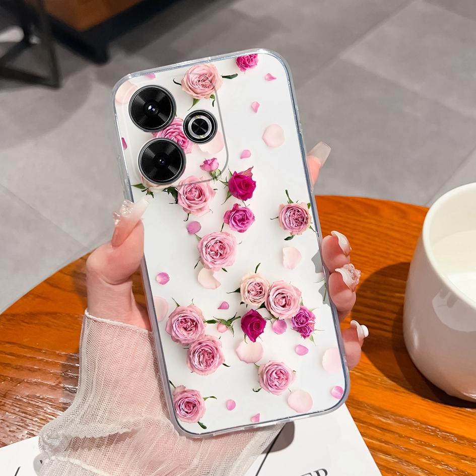 Прозрачные чехлы для Xiaomi Redmi A3 Pro A4 13 14C 14R Note 14 Pro Plus K80 Pro K70 Ultra 4G 5G Модные милые цветы Силиконовая защита камеры для Redmi