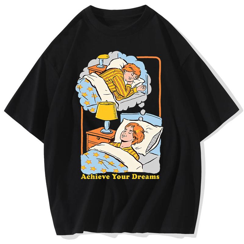 Achieve Your Dreams Washed Retro Men Tshirt Fashion Graphic Cotton Tee Clothes High Quality Breathable Tshirt Summer Loose Tops