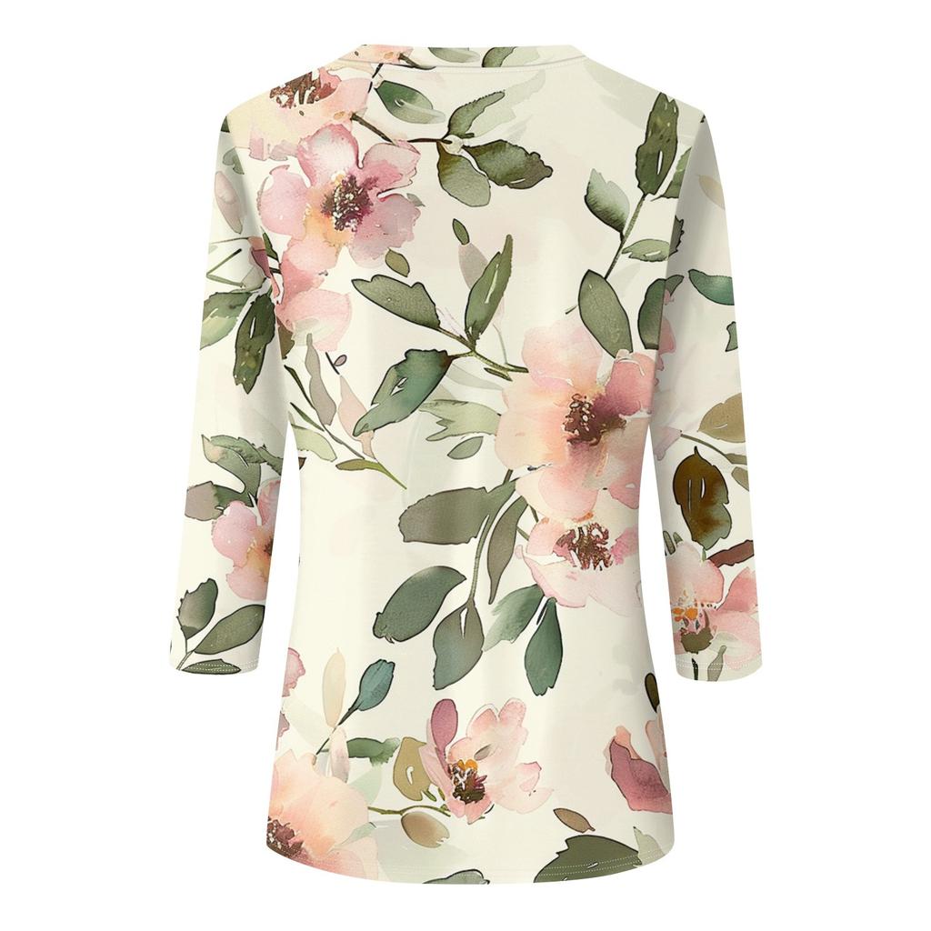 Женская модная повседневная футболка с круглым вырезом и принтом 3/4