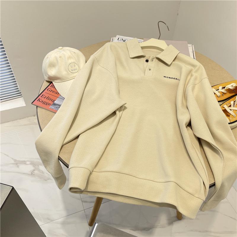 Ретро Свободный Крой Толстовка Поло с Длинным Рукавом - Стиль Французского Инфлюенсера