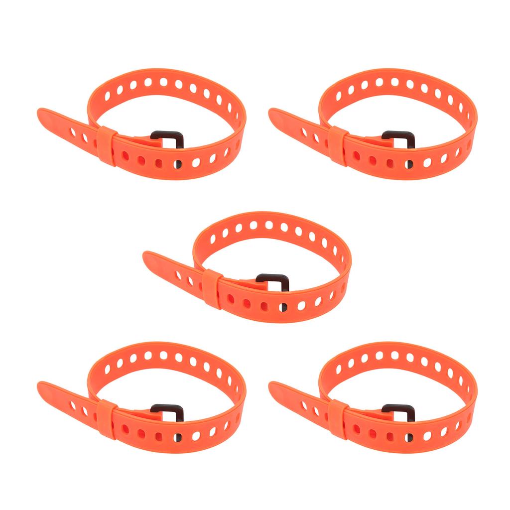 5Pcs Reusable Cable Tie Rubber Cable Strap Fastener Wire Organizer Iron Buckle Orange