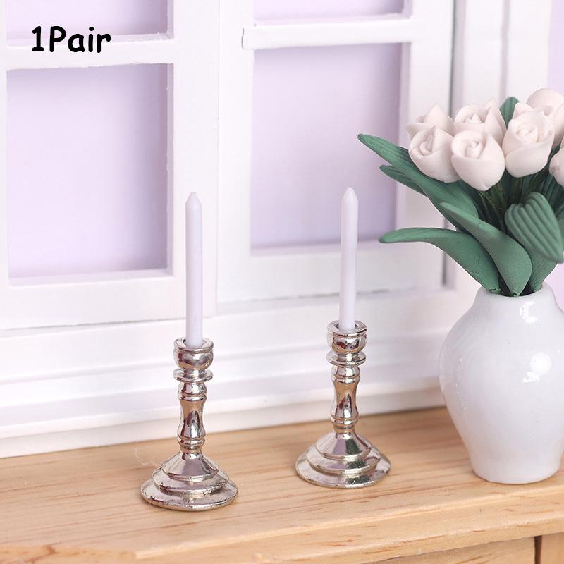 1Pair 1:12 Dollhouse Miniature Candle Holder Candlestick Candelabra Home Decor