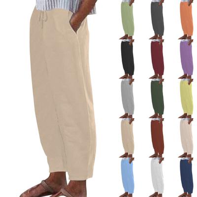 Женские повседневные модные однотонные хлопковые льняные повседневные брюки, широкие брюки, спортивные штаны с карманами