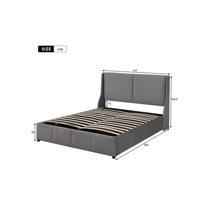 Мягкая кровать, форма уха, изголовье, двуспальная кровать, функциональная гидравлическая кровать, 140 x 200, серый