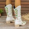 Мода 2024 года, новые женские туфли, вышитые женские сапоги, модные современные ботинки без застежек, женские квадратные носки, сохраняющие тепло, высокие женские туфли