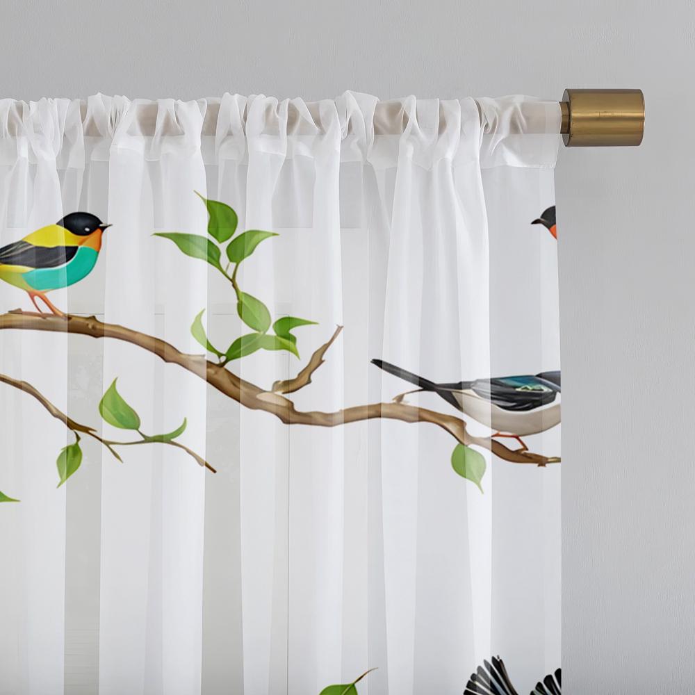 2 шт. HD цифровые белые ветки с принтом птиц на окнах, украшение дома, стиль, украшение гостиной, спальни, стержни Curt