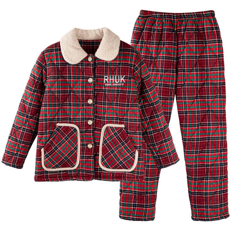 Новая осенне-зимняя женская пижама с хлопковой подкладкой, теплая домашняя одежда из хлопка, трехслойная одежда для сна большого размера, домашний костюм